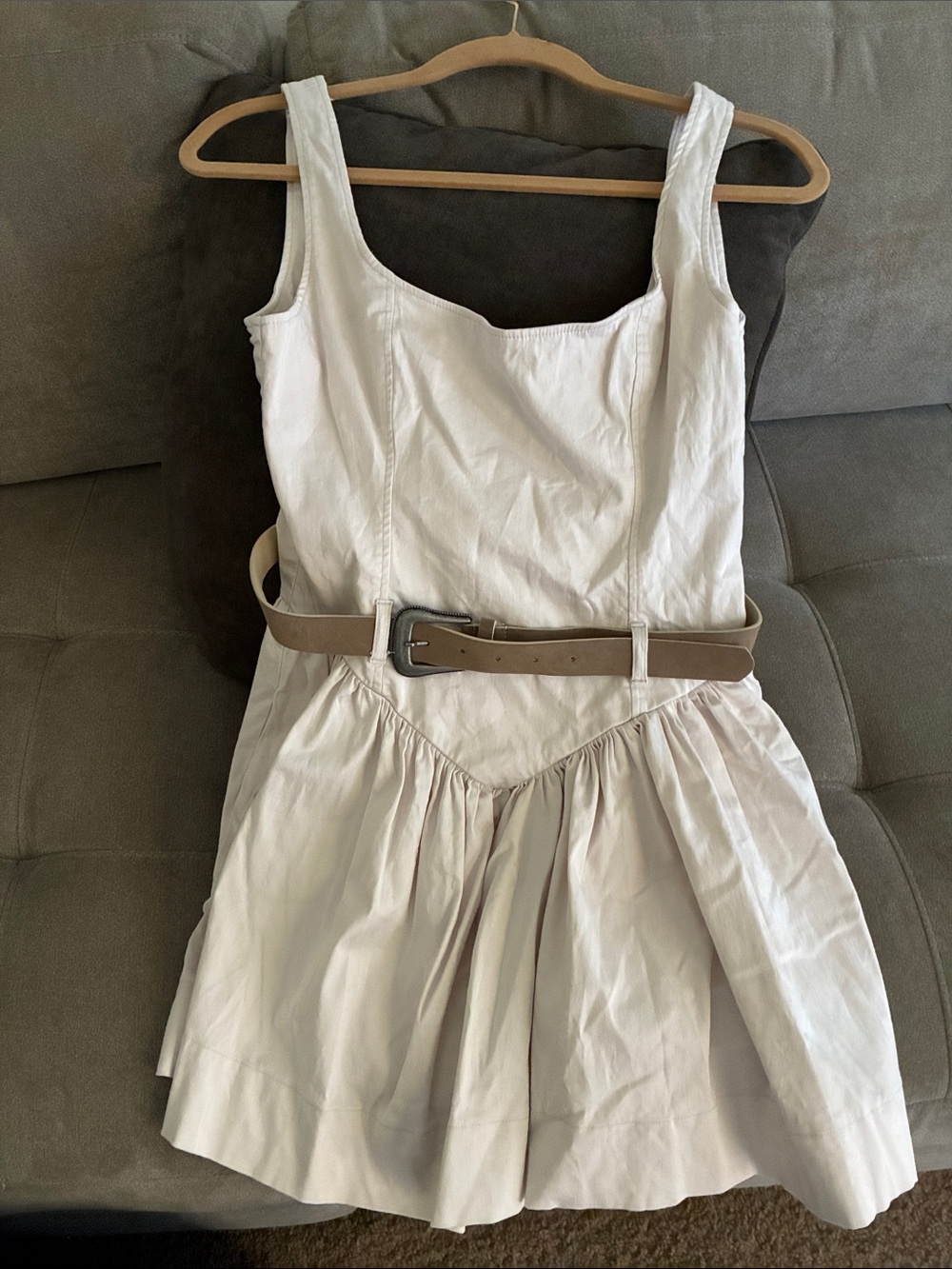 Zara Cream Sleeveless Cotton Dress with Tan Belt